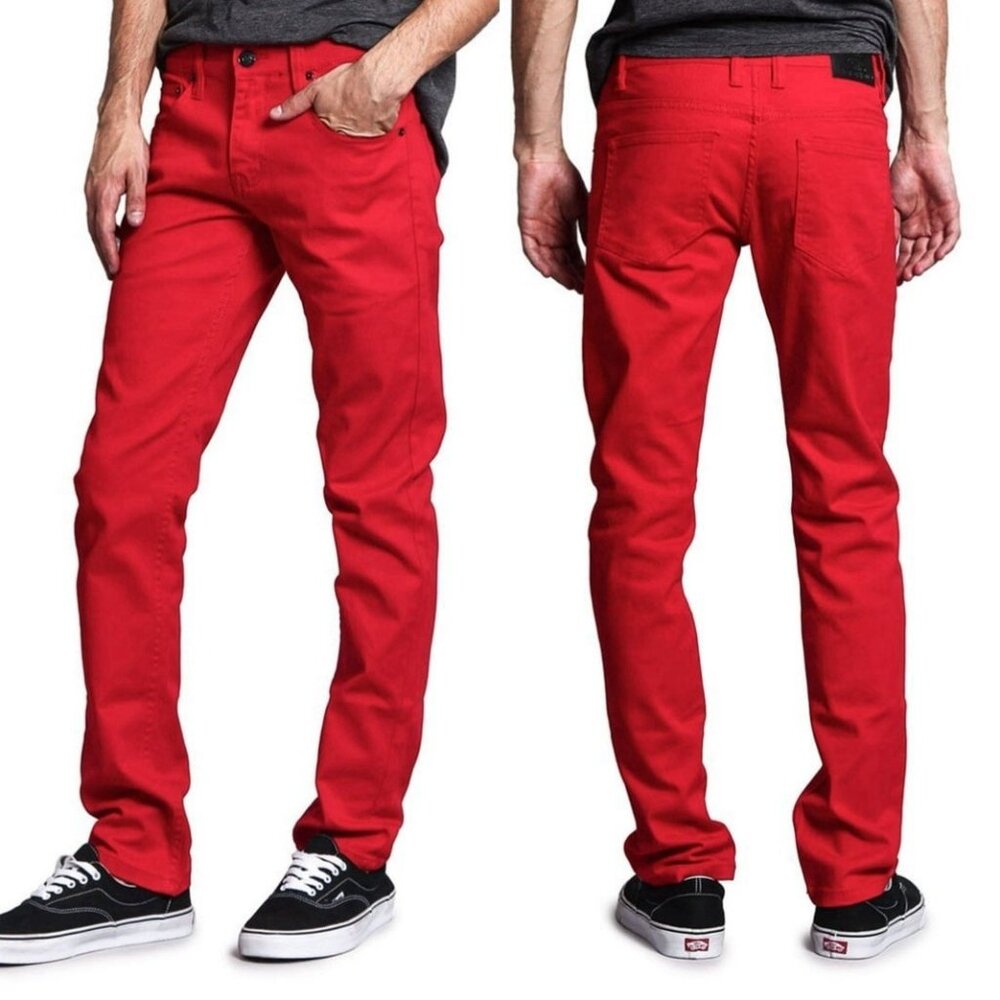 VICTORIOUS Men's Skinny Fit Jeans Stretch Red Colored Pants W28 L30